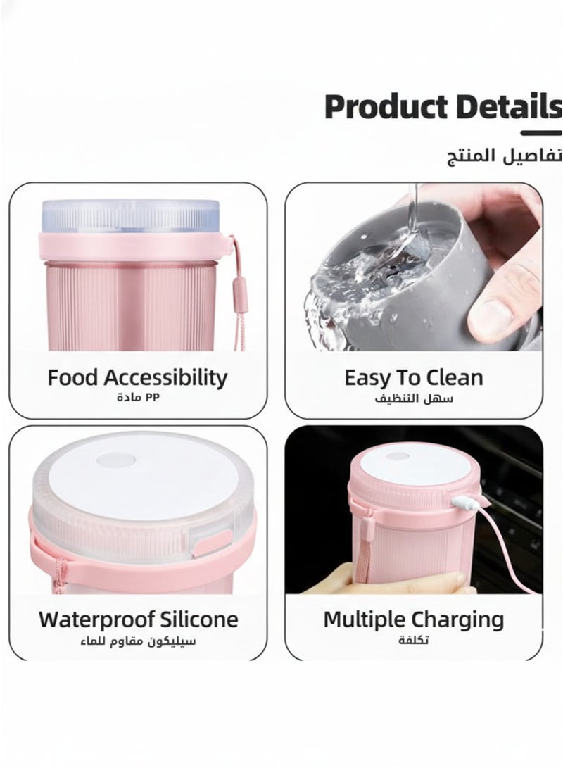 300ml Portable Mini Personal Blender – USB Rechargeable Juicer Blender, 6 Stainless Steel Blades for Kitchen, Home, Travel, Office, and Sports, One-Button Operation, Ideal for Smoothies, Protein Shakes, and Baby Food - Image 3